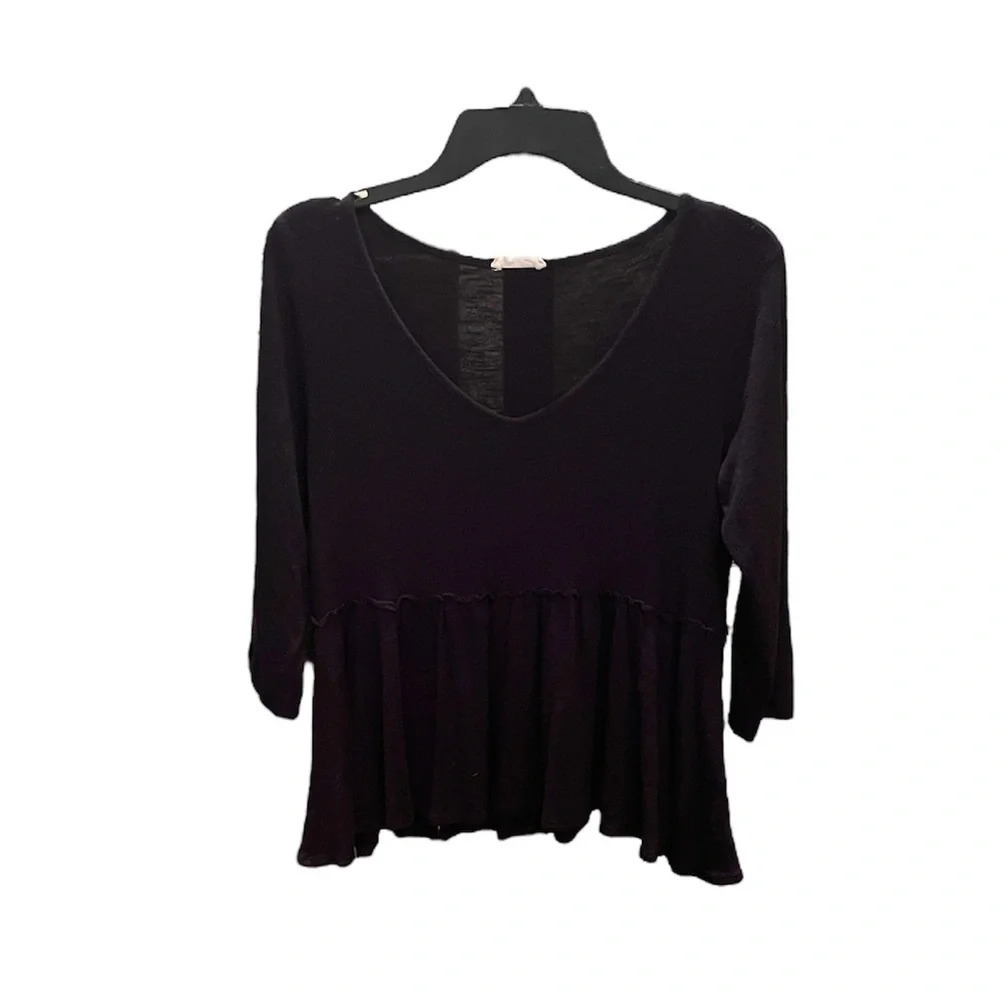 Tiffany & Grey stretchy flutter v-neck top 3/4 sleeve SZ XL black